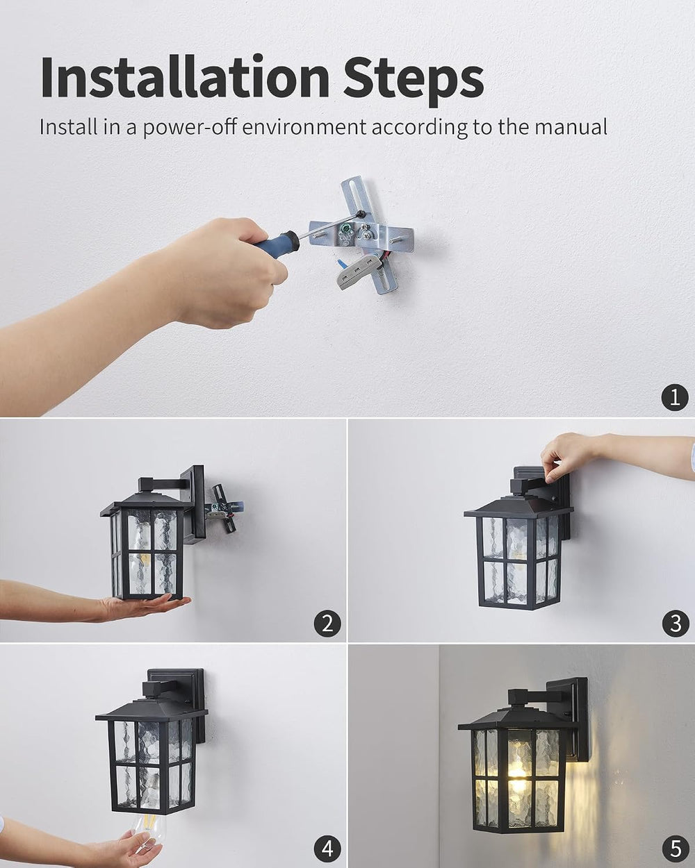 KDG Black Outdoor Waterproof Modern Patio Wall Light Fixtures Set of 2