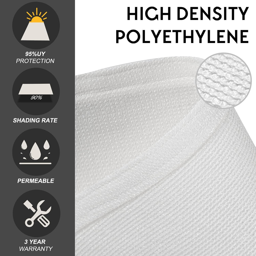 5' x 5' Custom Size White Rectangle Sun Shade Sail, 190 GSM Commercia...