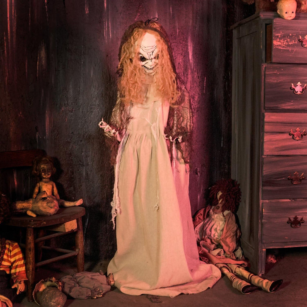 Haunted Hill Farm 3.9-Ft. Rising Head Creepy Girl Halloween Animatronic