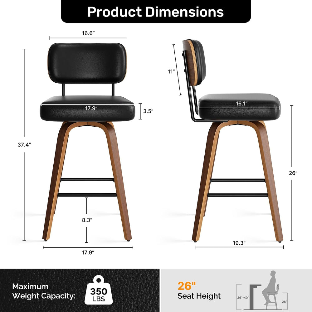 Swivel Bar Stools Set of 4, 26" Upholstered Faux Leather Counter Height ...