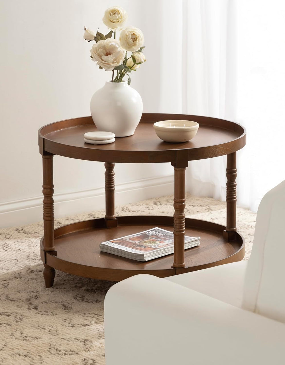 Kate and Laurel Bellport Tiered Round Coffee Table; 29 x 29 x 21; Rustic Brow...