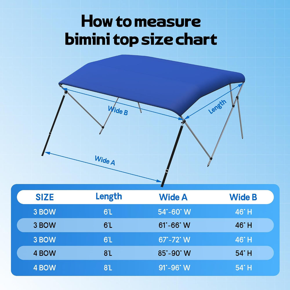 Bimini Tops for Boats, 3 Bow/4 Bow Bimini Tops, 900D Marine Grade Canvas Boat...