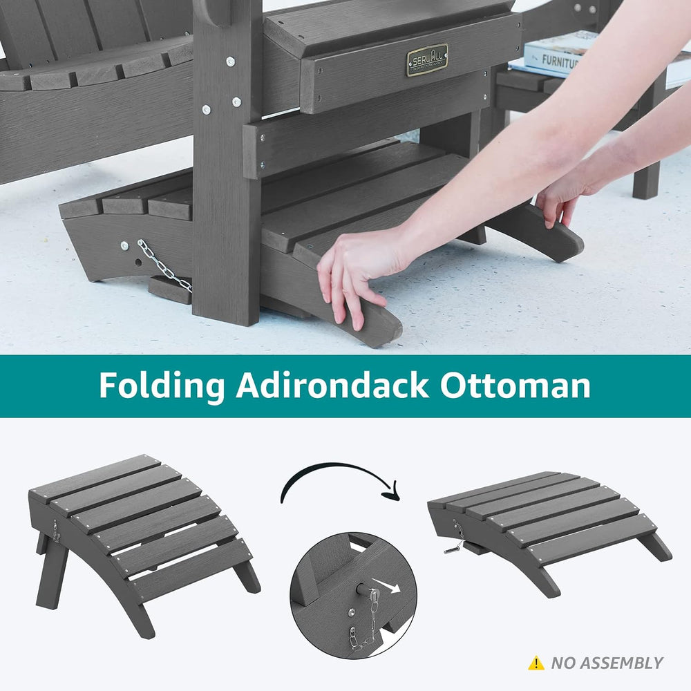SERWALL Folding Adirondack Ottoman for Adirondack Chair, No-Assembly Weather ...