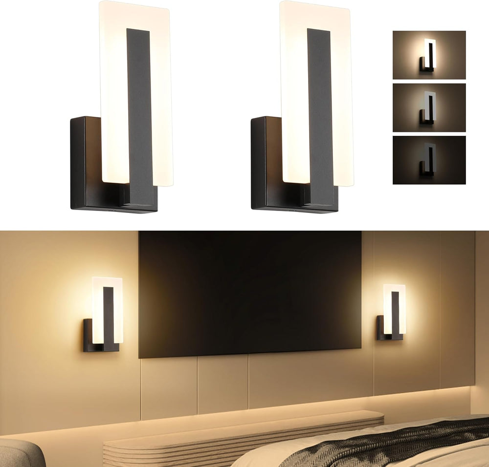 Joosenhouse Modern LED Wall Sconce Dimmable Wall Mounted Lamp Set of 2, Black...