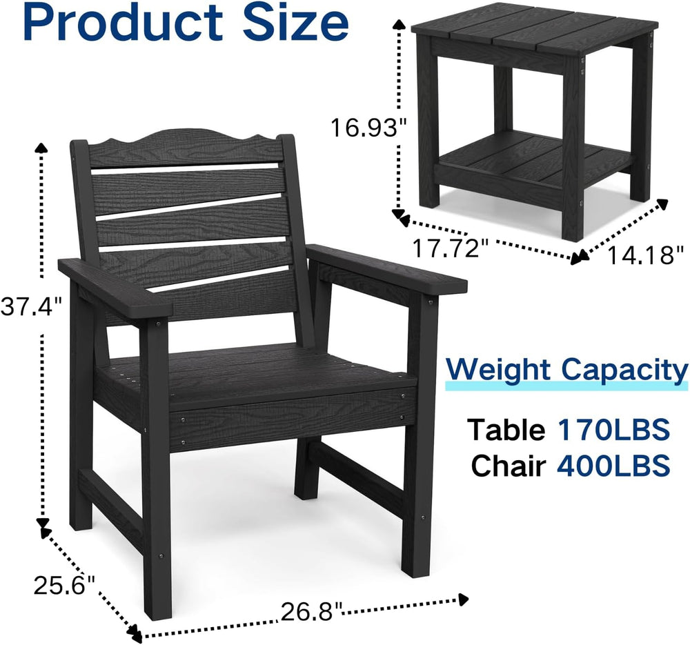 Patio Chairs Set, 3 Pieces Weatherproof HIPS Outdoor Furniture, Patio Chairs ...
