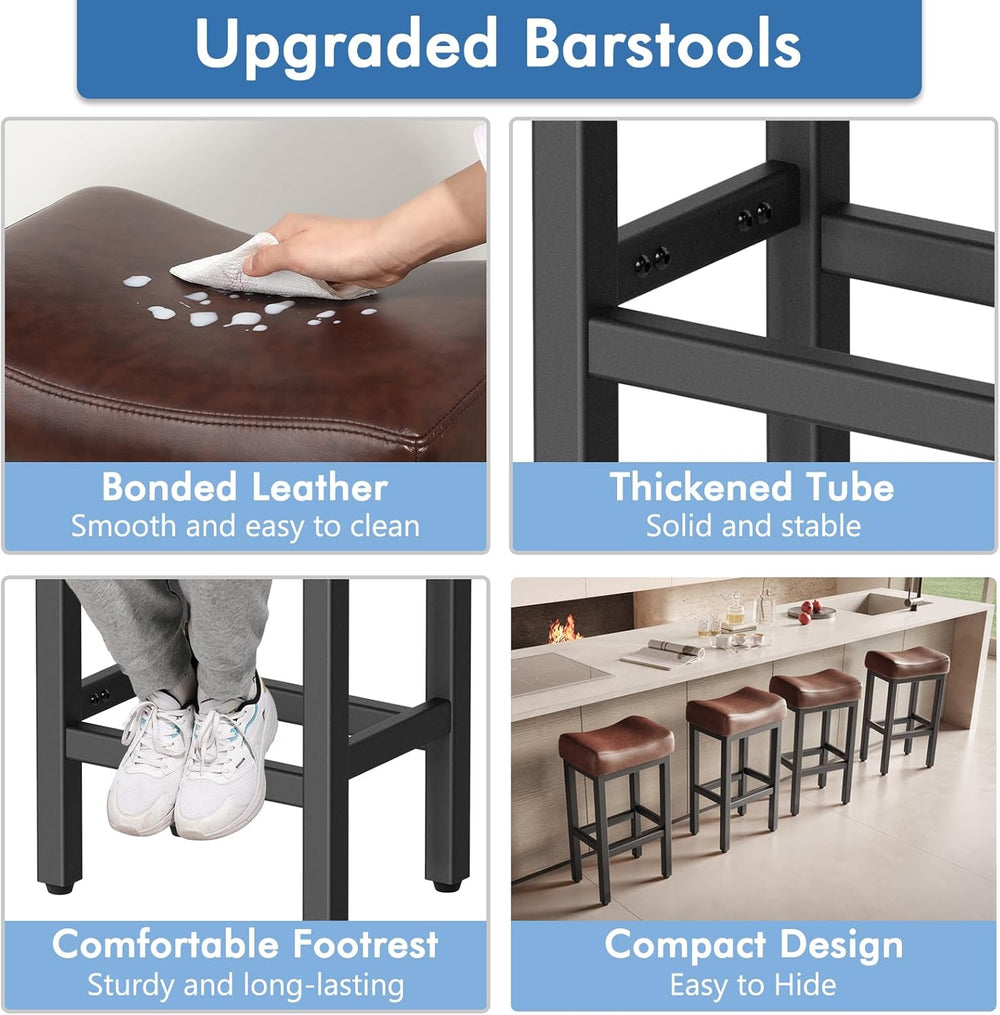 Raynesys 29 Inche Bonded Leather Counter Height Bar Stools Set of 2 Square