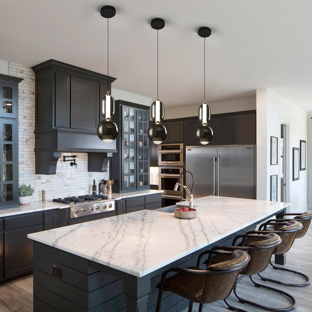 Modern Glass Pendant Light, Black Pendant Lighting LED Dimmable, Adjustable P...