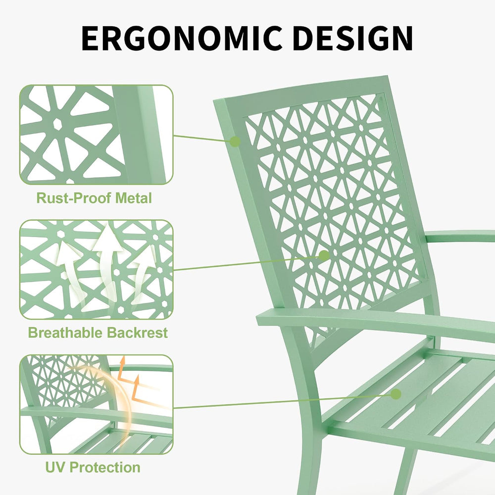 3 Piece Patio Bistro Set, Stackable Patio Dining Set, Green