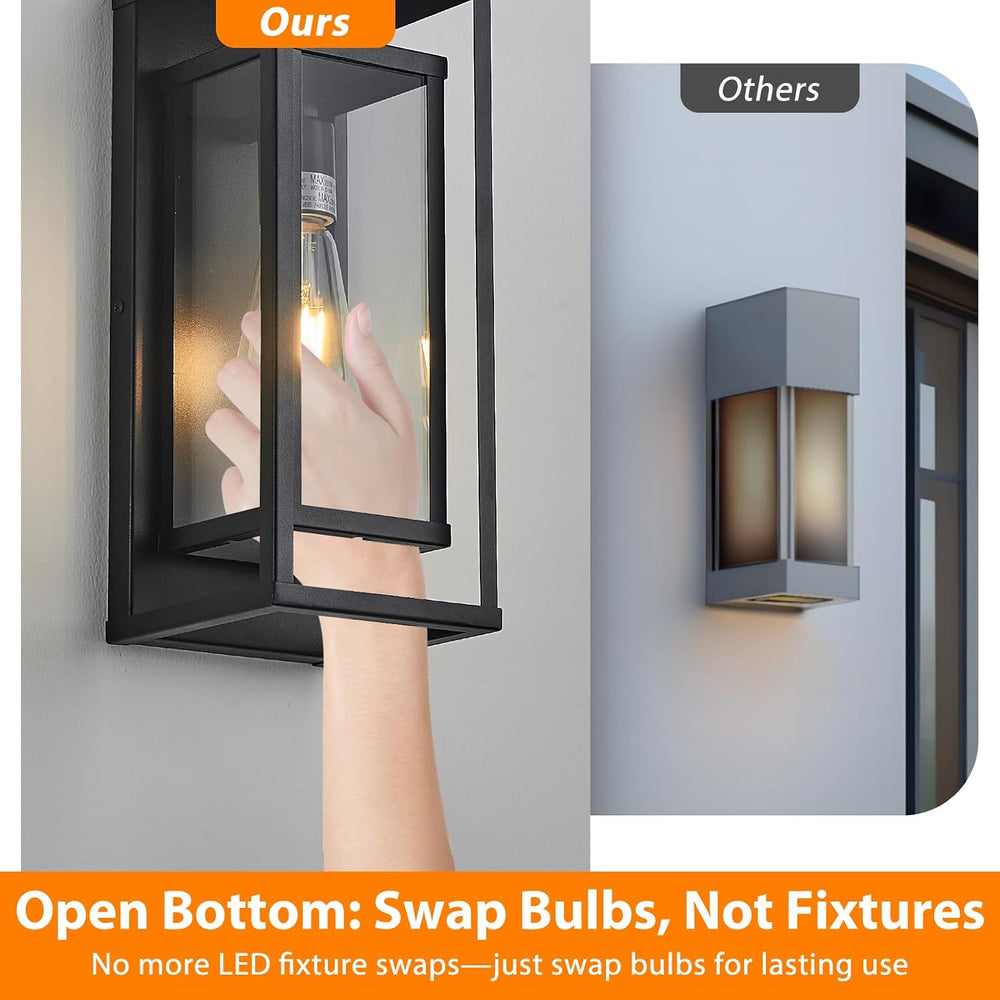 14" Black Outdoor Light Fixture, E26 Outdoor Wall Lantern 2-Pack