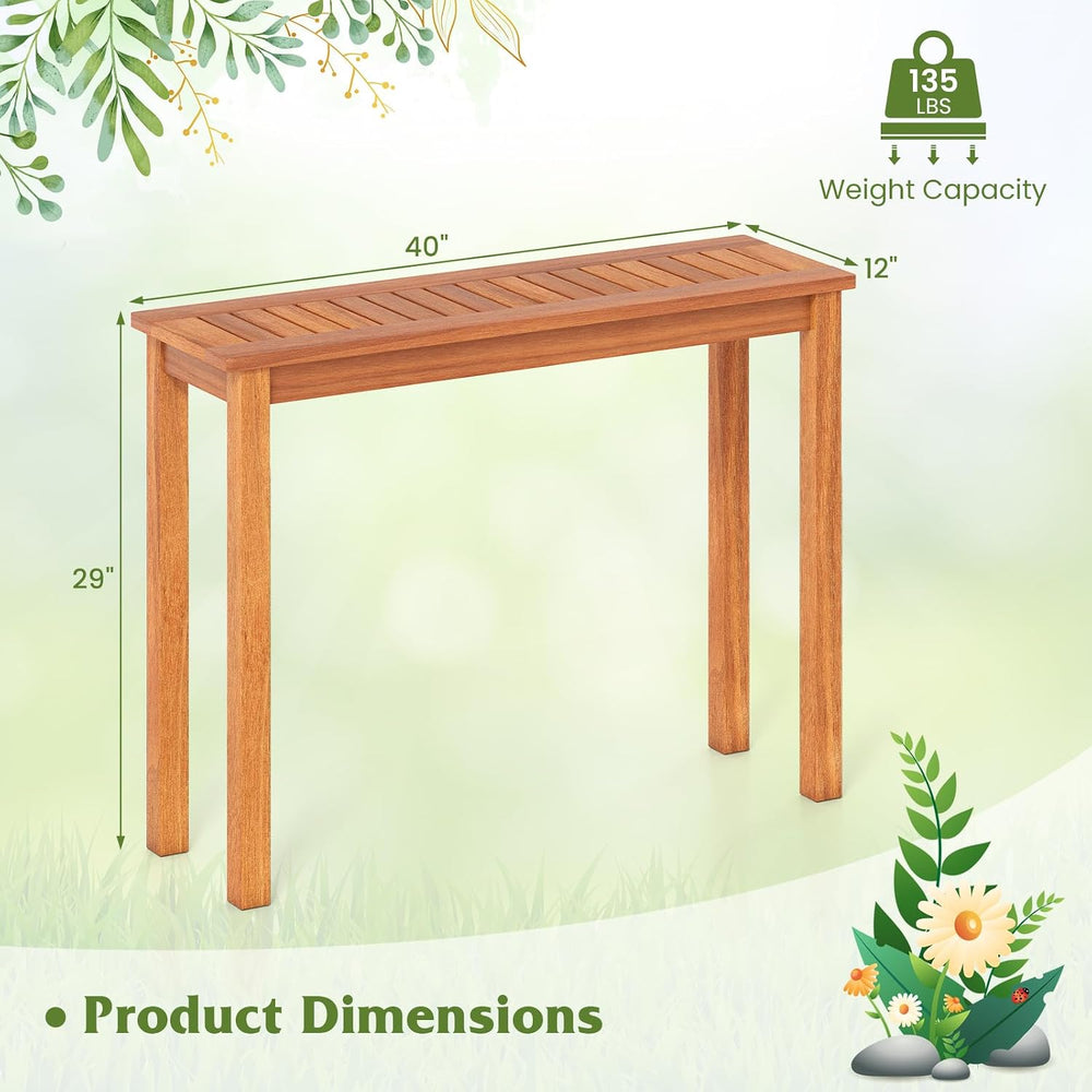 Tangkula Narrow Outdoor Dining Table, Solid Wood Furniture Patio Console Tabl...