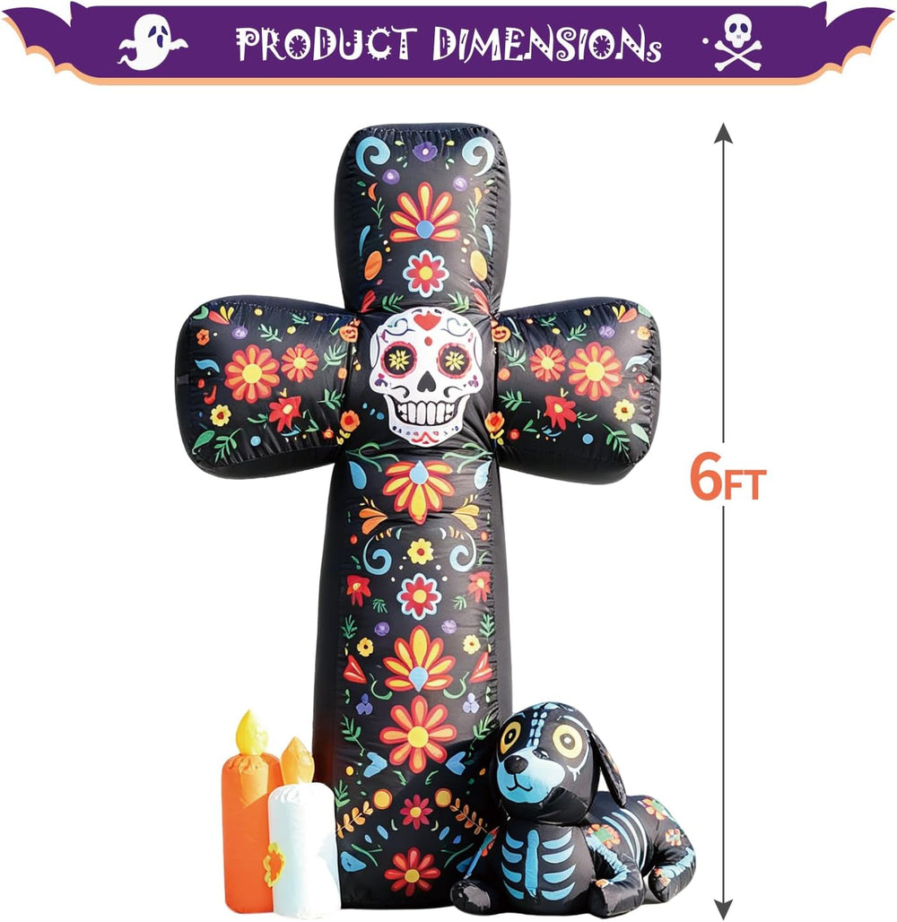 DomKom 6 FT Halloween Inflatable Outdoor Decorations, Day of the Dead Cross B...