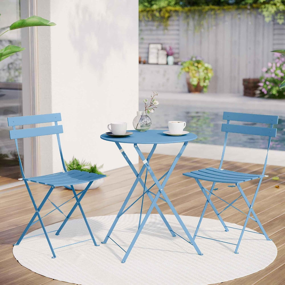 LAUSAINT HOME 3-Piece Steel Folding Bistro Set, Premium Weather-Resistant Pat...