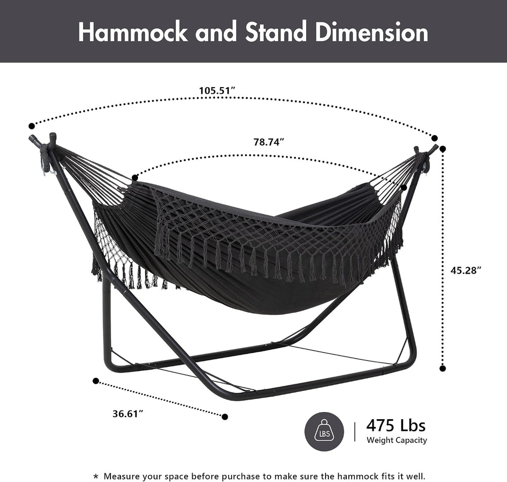 ANOW Outdoor Space Saving Hammock with Stand, Dark Gray with Tassels