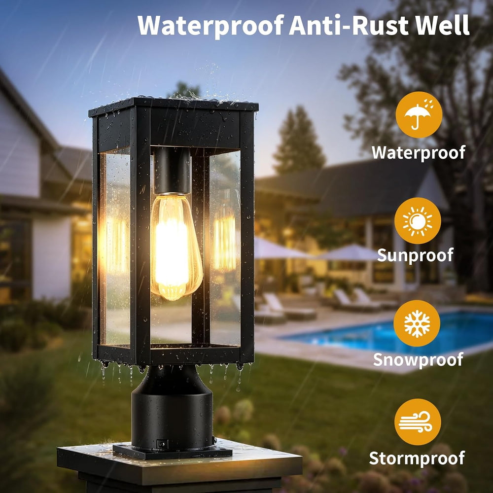 15.5'' Outdoor Solar Post Light, Dusk to Dawn Solar Lamp Post, Black