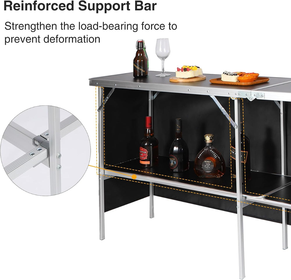 REDCAMP Folding Portable Bar Table, Black 82"x33"x15"