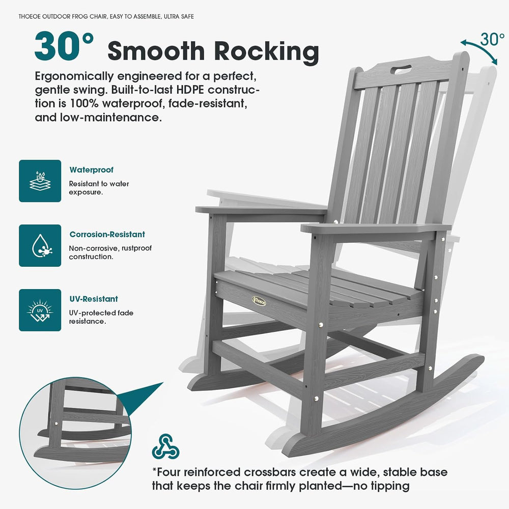 THOEOE Outdoor Rocking Chairs Set of 4, Oversized Patio Rocking Chair