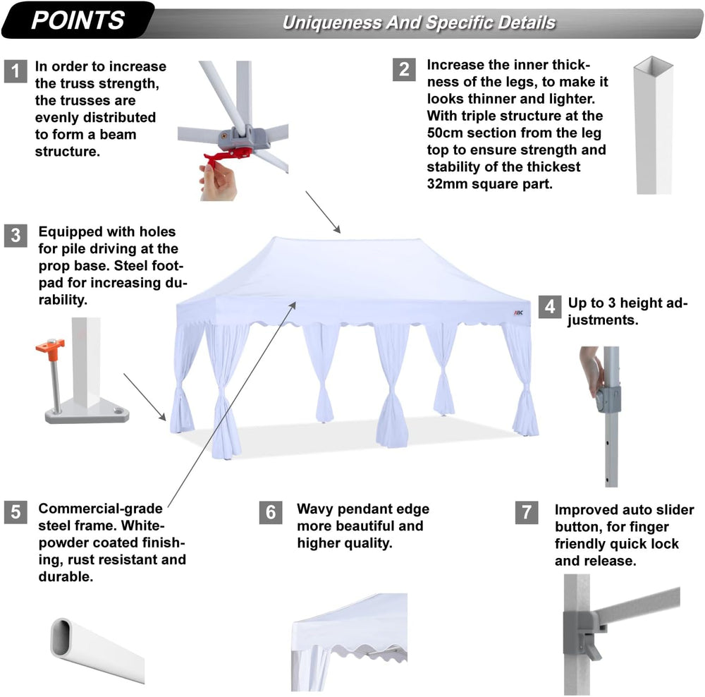 ABCCANOPY Patio Pop Up Canopy Tent with Curtain 10x20 Event-Series (White)