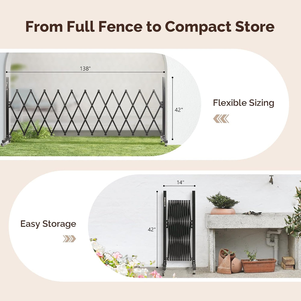 VINGLI 11.5ft Expandable Garden Fence with Casters, Aluminum Retractable Barr...