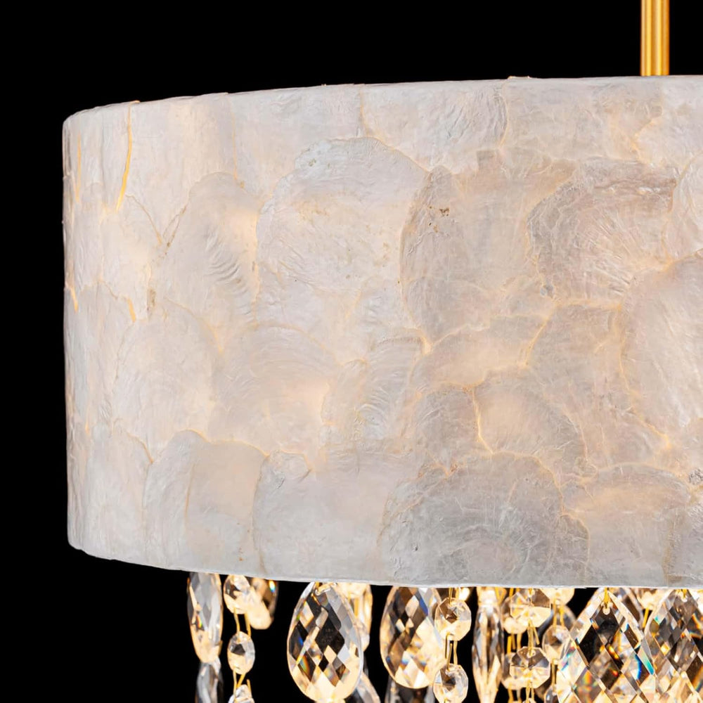 LumFurn D18in Drum Capiz Shell Crystal Chandeliers, 4-Light Coastal Style Lig...
