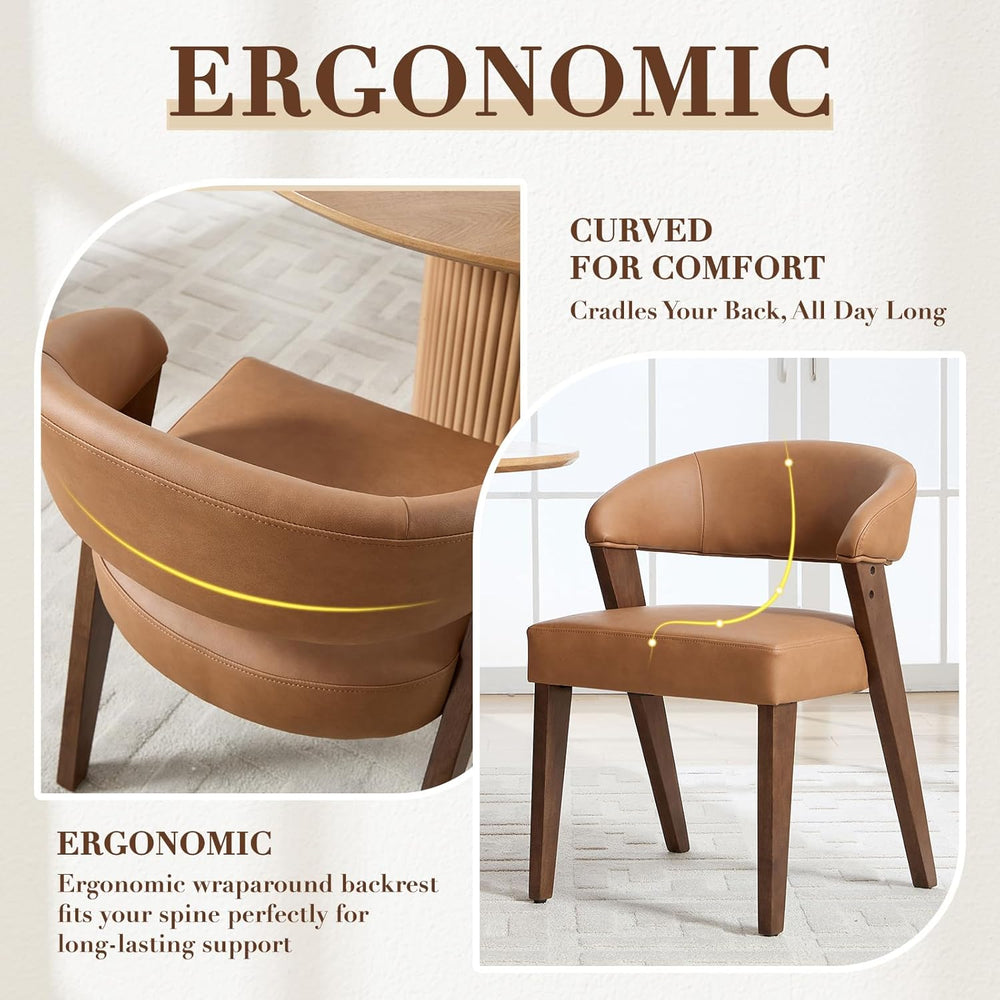 CIMOTA Modern Dining Chairs with Arms Set of 6, PU Brown, Walnut Wood