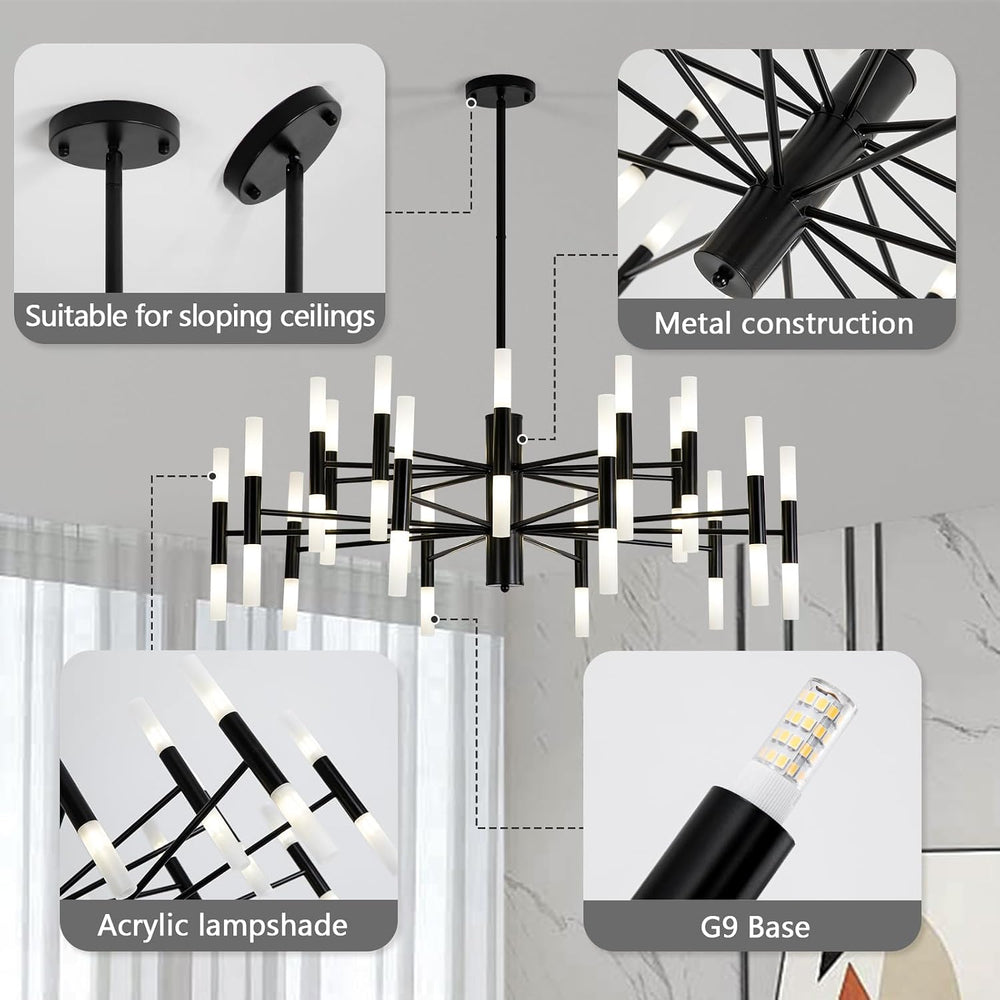 KELUOLY Large Modern Black Chandelier, 40-Light Farmhouse Candle Industrial R...