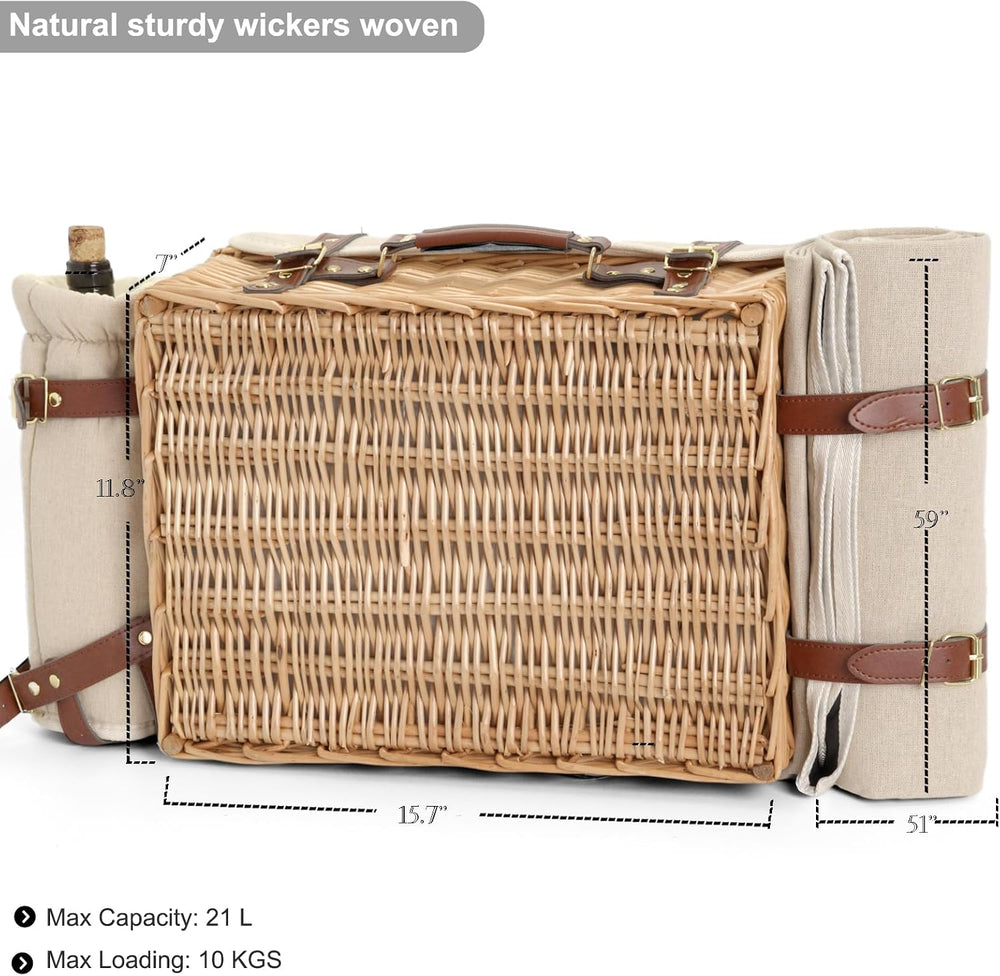 Multifunctional Wicker Picnic Basket Set for 4 with Blanket and Picnic Table,...