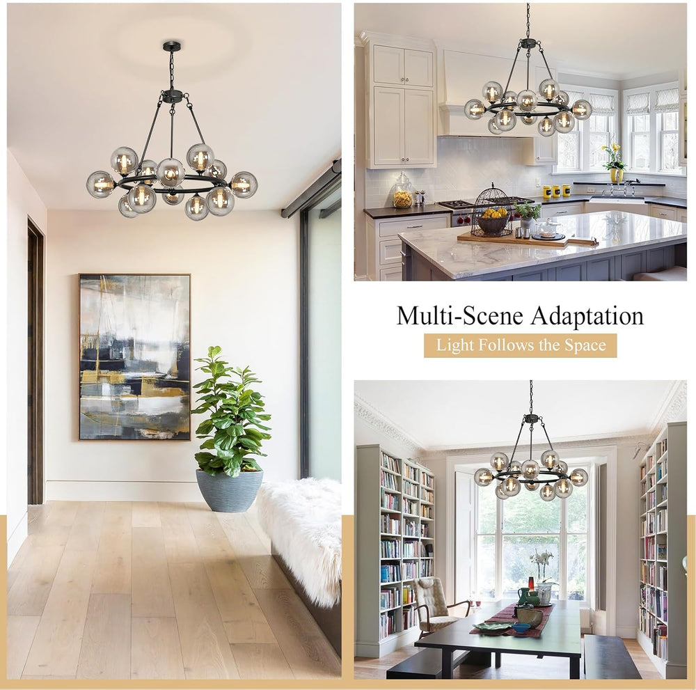 Wagon Wheel Chandelier Modern Sputnik Globe Dining Room Light Fixture 32'...