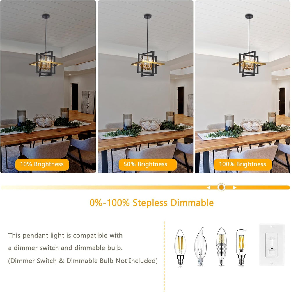 Small Black and Gold Chandelier- 6 Lights Geometric Pendant Light Fixture