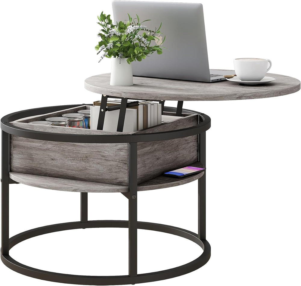 HOJINLINERO Round Coffee Table with Storage,Lift Top Coffee Table for Living ...