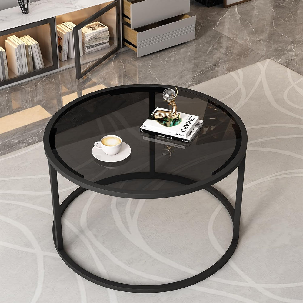Glass Coffee Table Modern Center Table,Minimalist Round Coffee Tea Table,Temp...