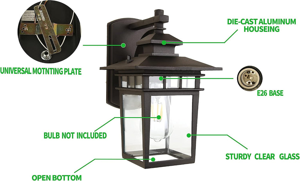 Modern Porch Light Wall Mount Black Exterior Wall Lantern for House Front Por...