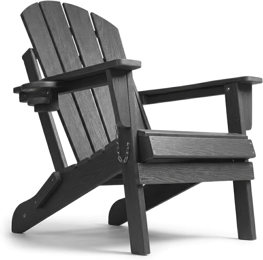 HDPE Adirondack Chair, Folding Outdoor Patio Chair with Cup Holder, Weather R...