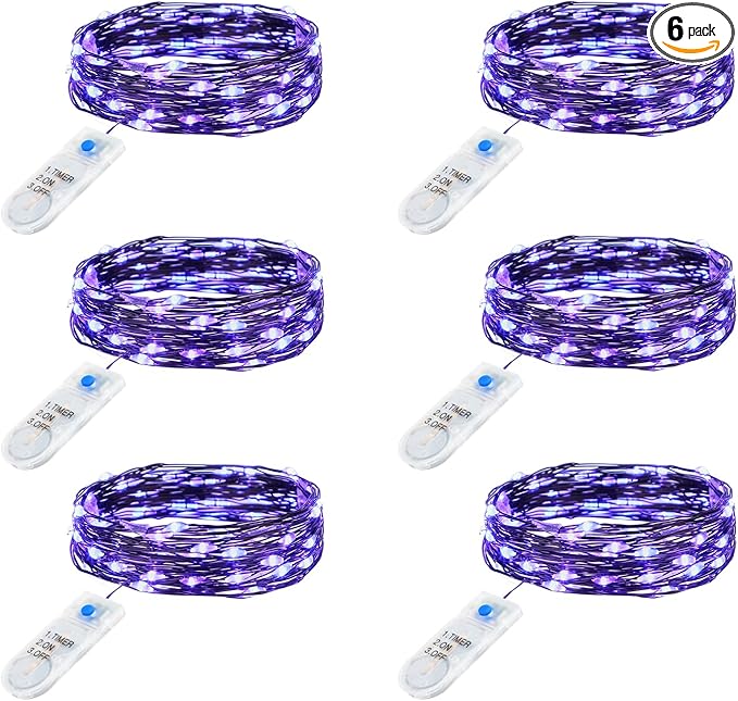 Minetom 6 Pack Purple Fairy Lights Battery Operated with Timer - 7ft 20 LED W...
