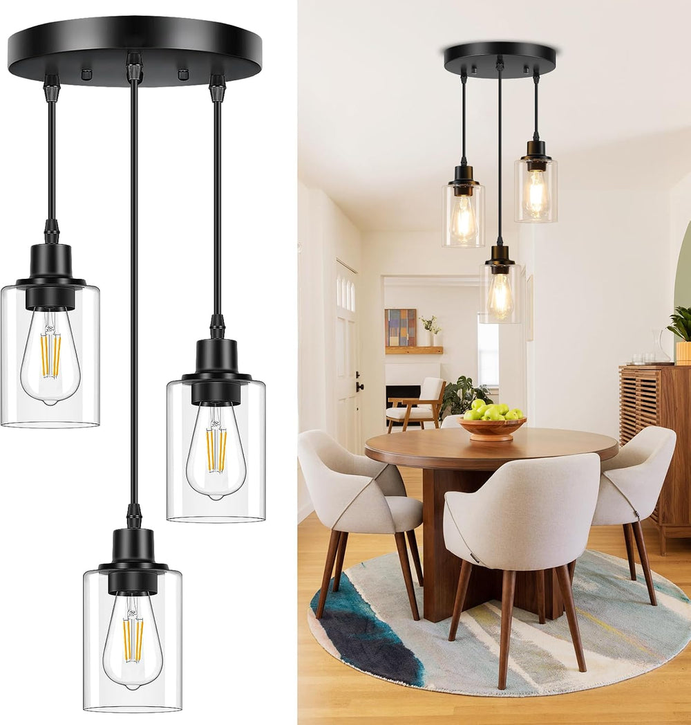 Licperron 3-Light Pendant Light Fixtures, Black Pendant Lights Kitchen Island...