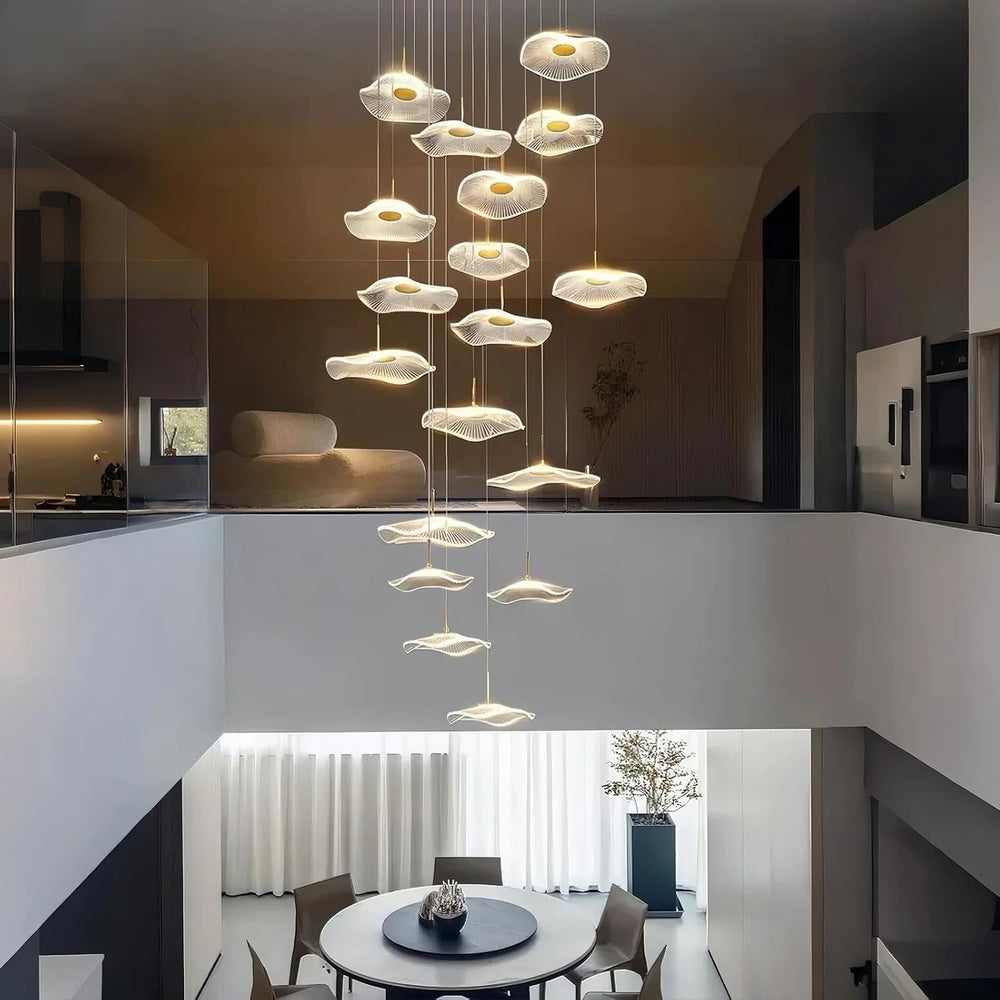 ziidoo High Ceiling Chandelier - 24-Light Dimmable Modern Gold Long Spiral Lu...
