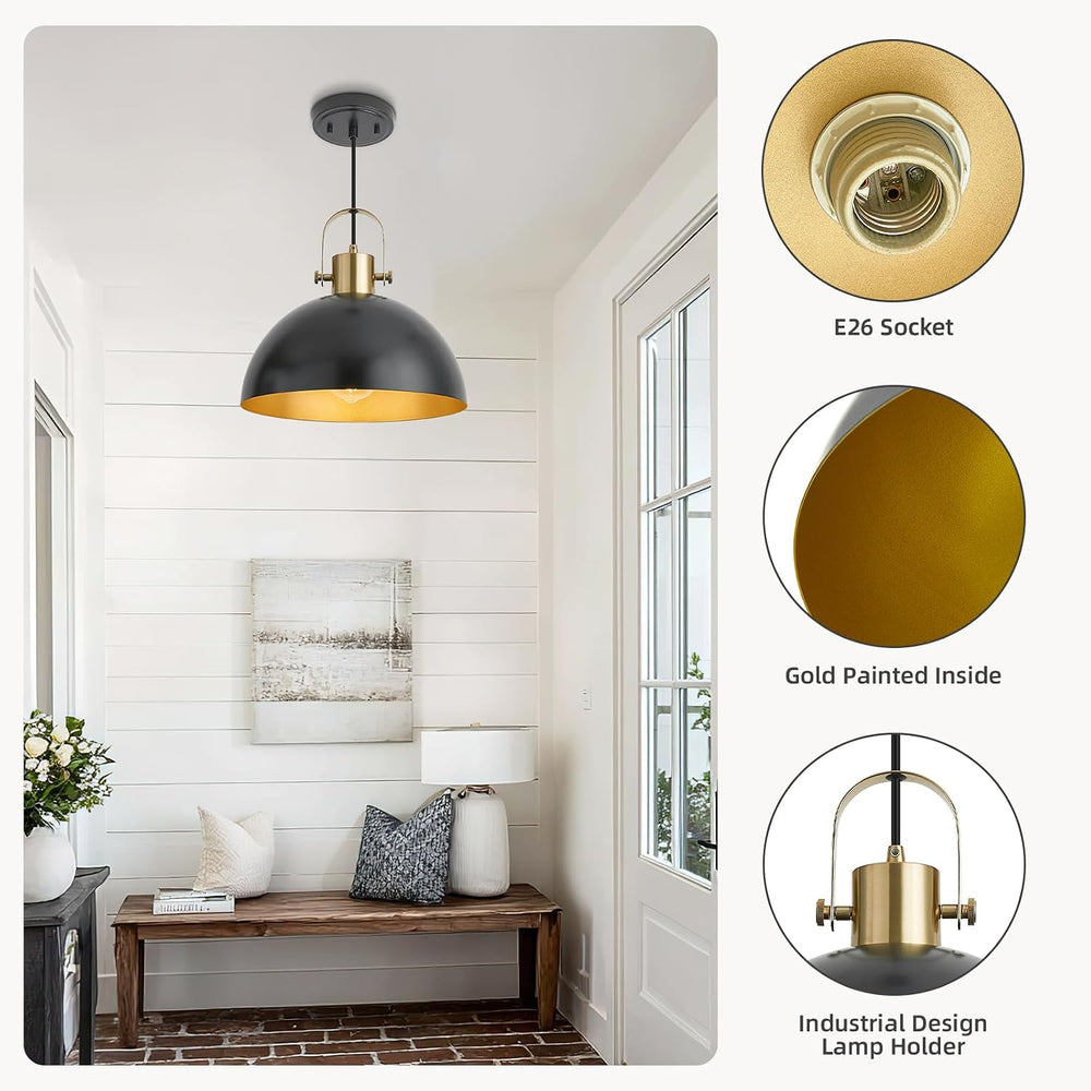 12 Inch Farmhouse Pendant Lights, Black, 3 Pack
