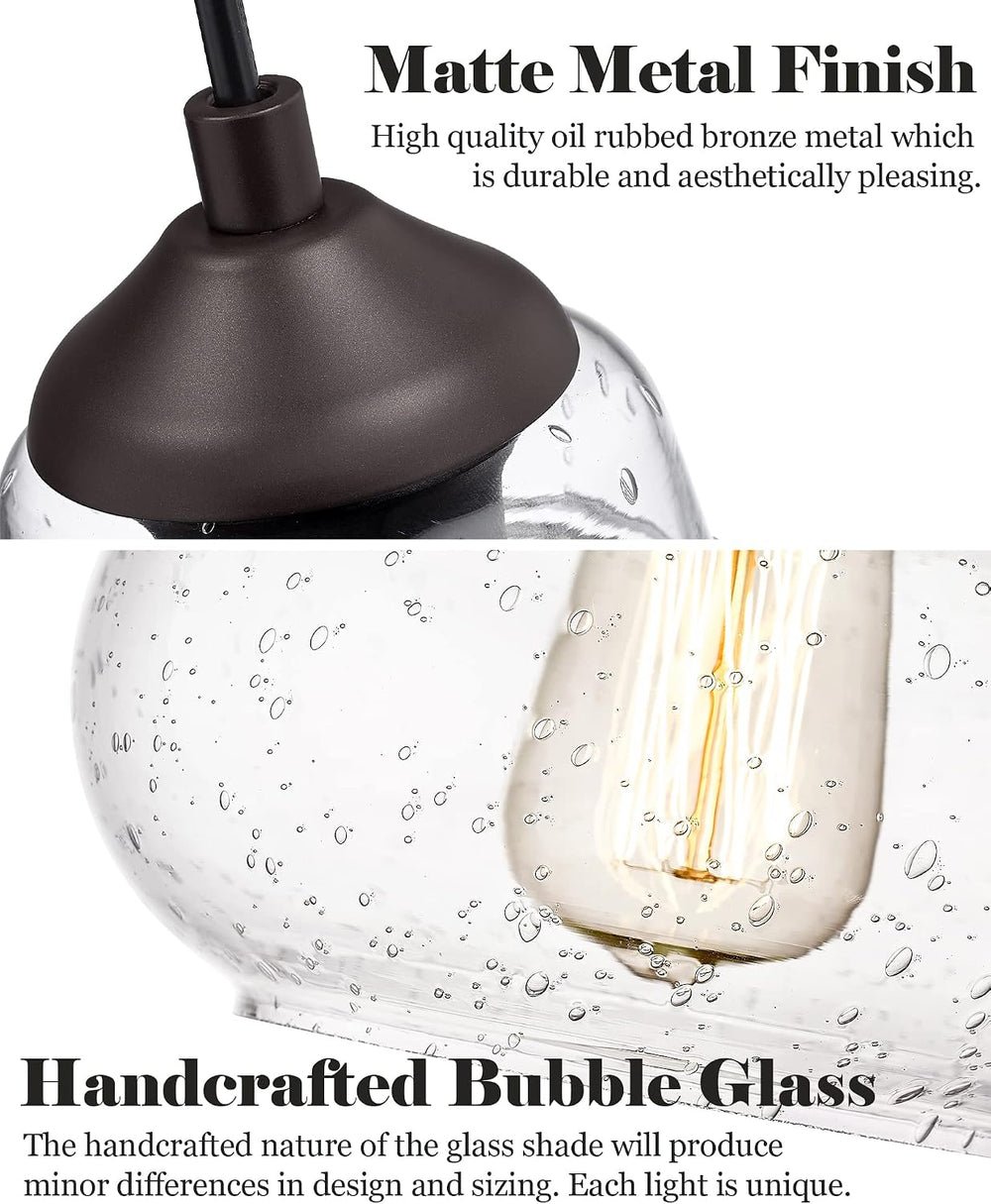 ELYONA 2 Pack Bubble Glass Pendant Lights, 8 Inch Vintage Hanging Lamp Seeded...