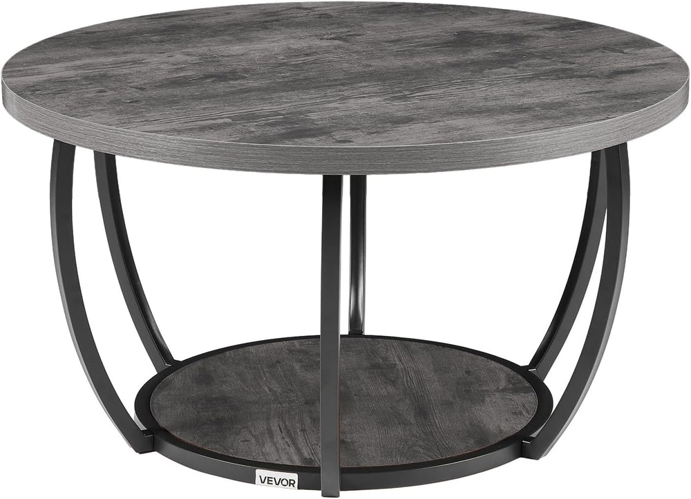 VEVOR Coffee Table, 31.5" Modern Round Coffee Table, 2 Tiers Wooden Circ...