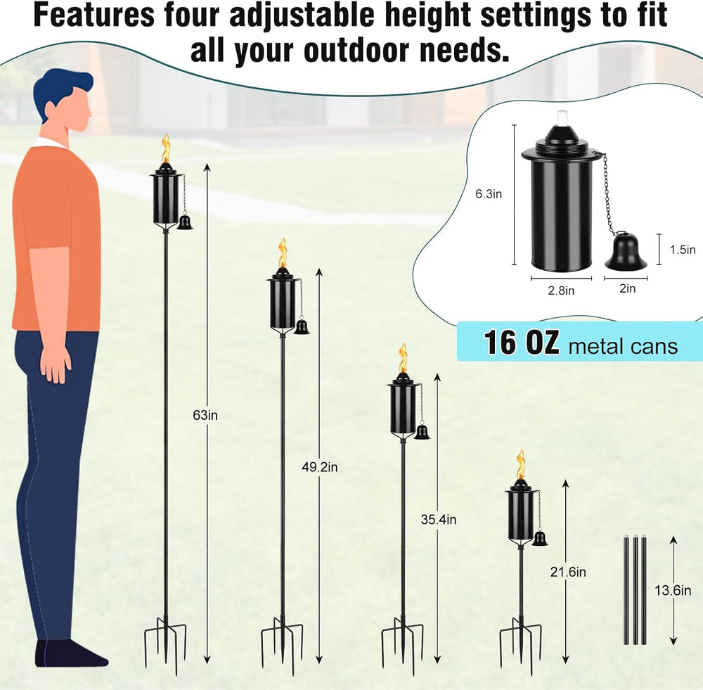 6 Pack Citronella Torches for Outside, 5-Prong Grounded Stake Outdoor Torches...