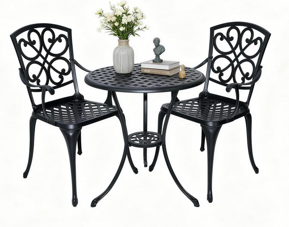 3 Piece Patio Bistro Set with Cushions, Outdoor Bistro Table and Chairs Set o...