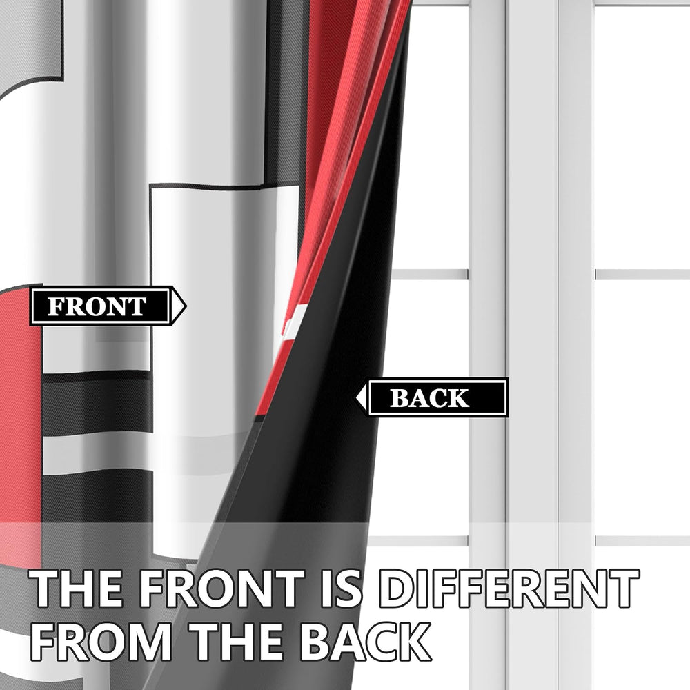 Modern Black Red Curtains, Geometric Blackout Window Panels, 52 x 84 Inch