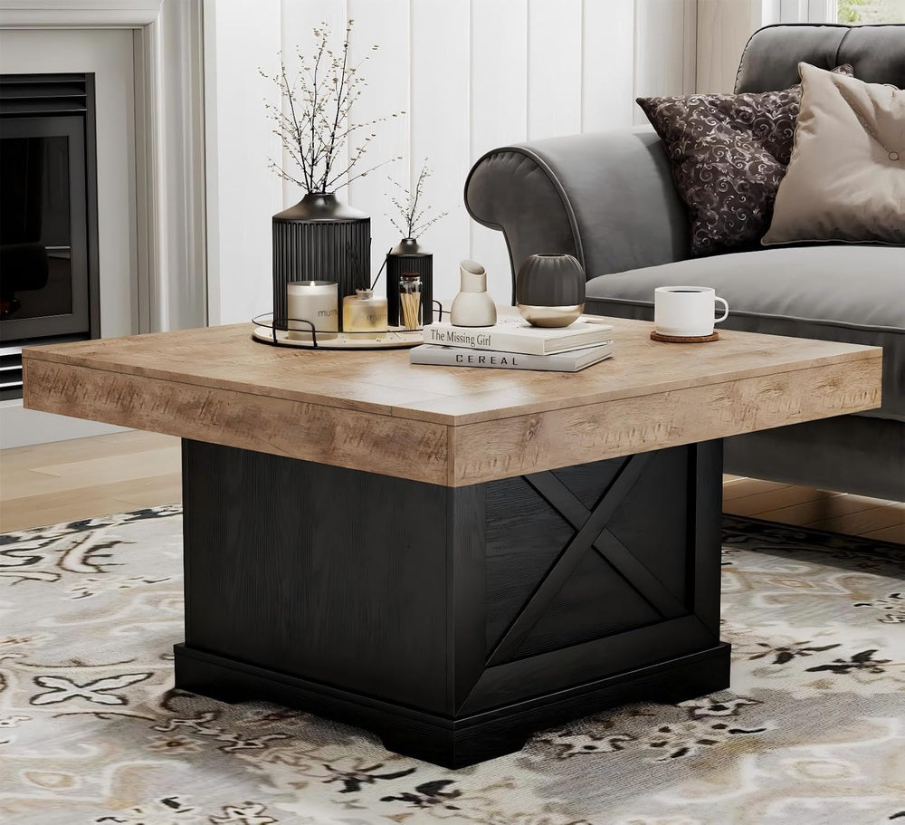 Lareth 31.5 in Rustic Coffee Table for Living Room with X-Design, Square