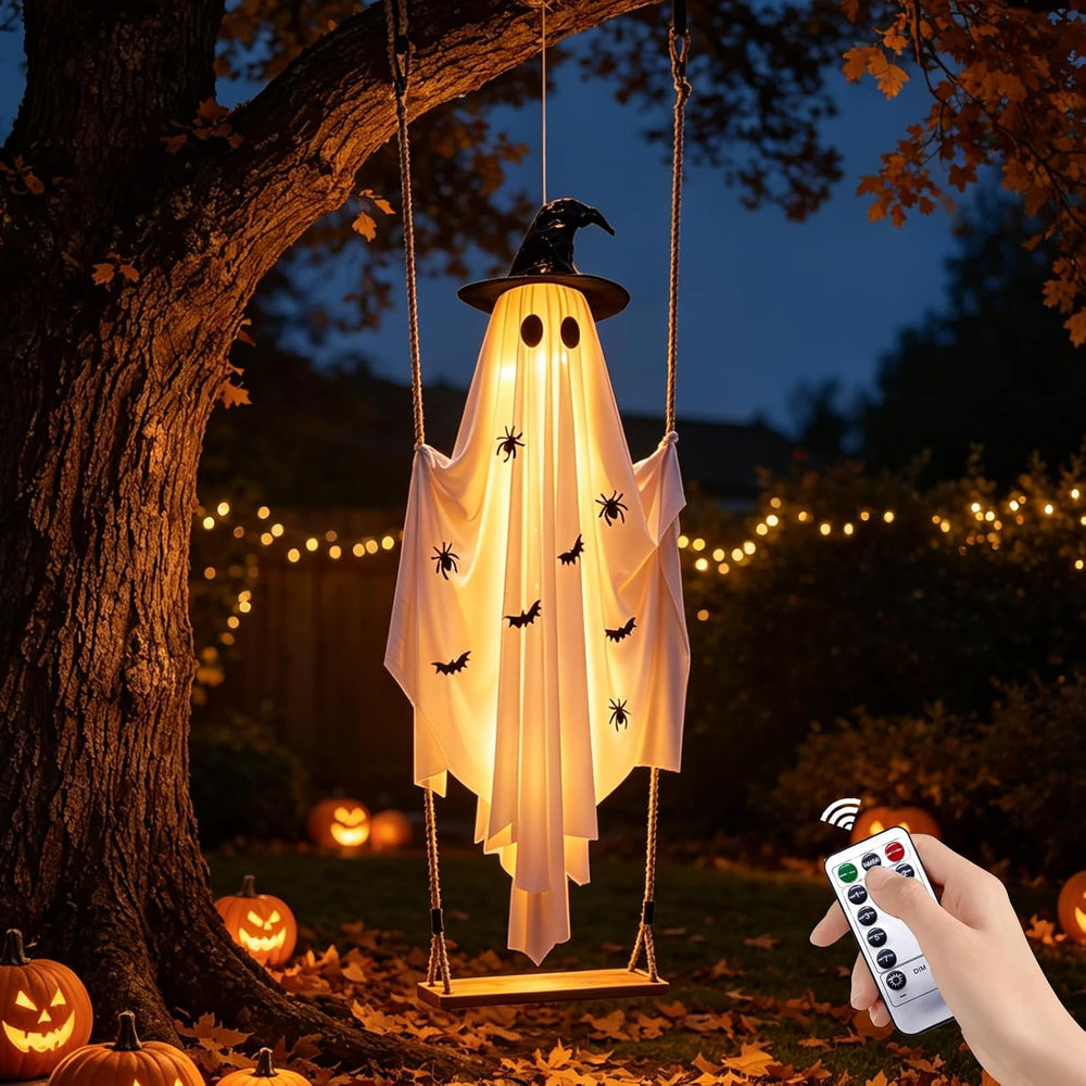 Halloween Decorations Outdoor, 5FT Lighted Swing Ghost Halloween Decoration w...