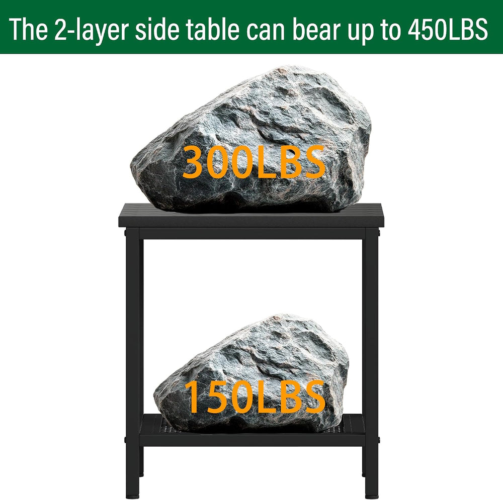 Outdoor Side Table with Storage 2-Tier Patio End Tables Black