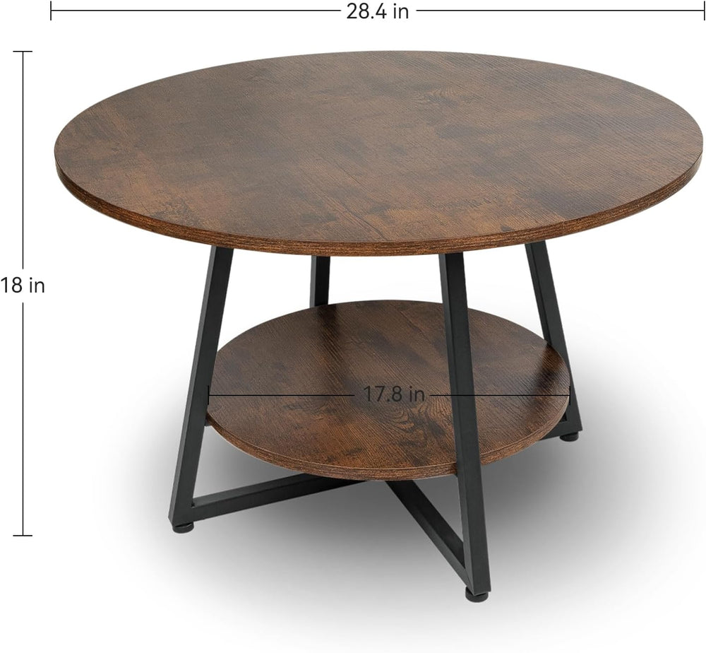 Round Coffee Table, 2-Tier Circle Coffee Table with Storage, Modern Wood Roun...