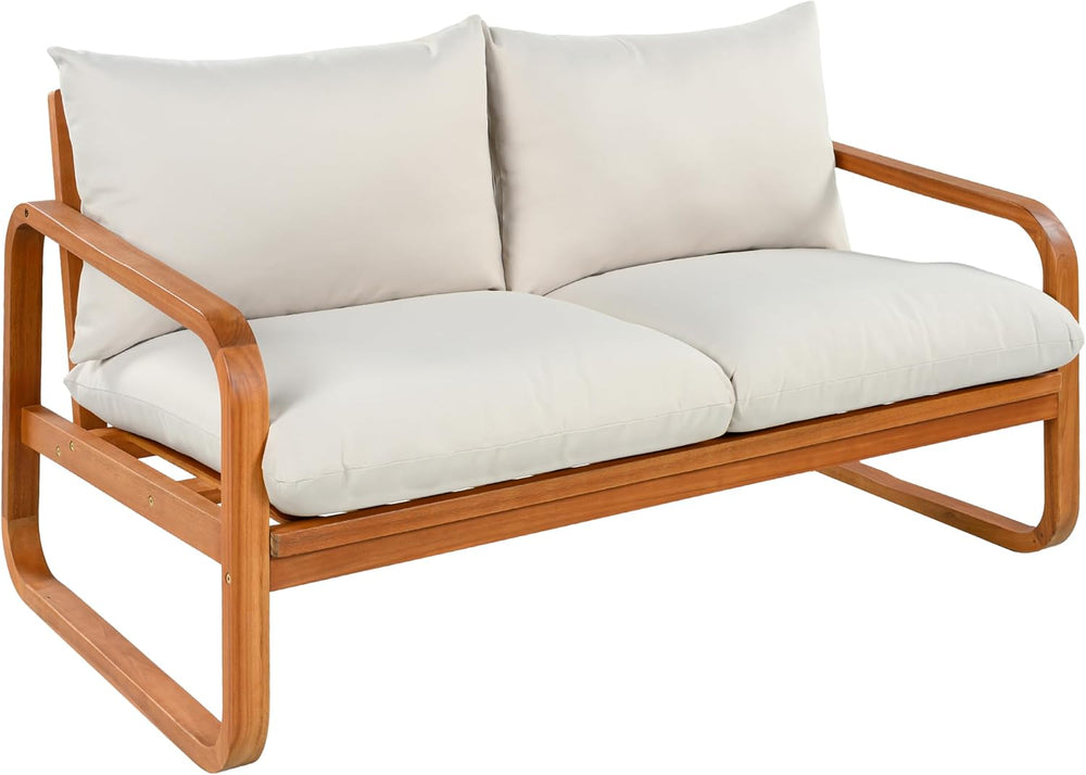 Merax Outdoor 4-Piece Acacia Wood Conversation Set - Patio 2-Seat Loveseat So...