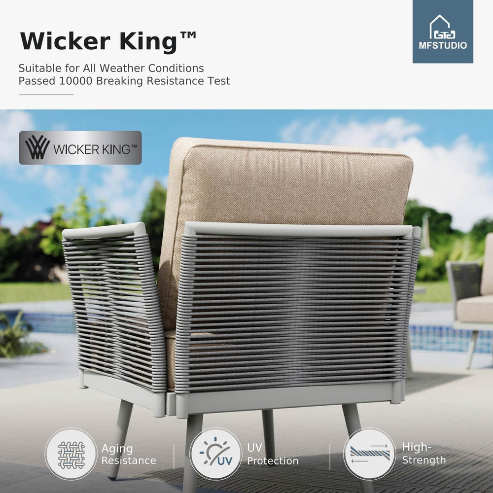 MFSTUDIO 7-Seat Rope Patio Furniture Set with Cushion
