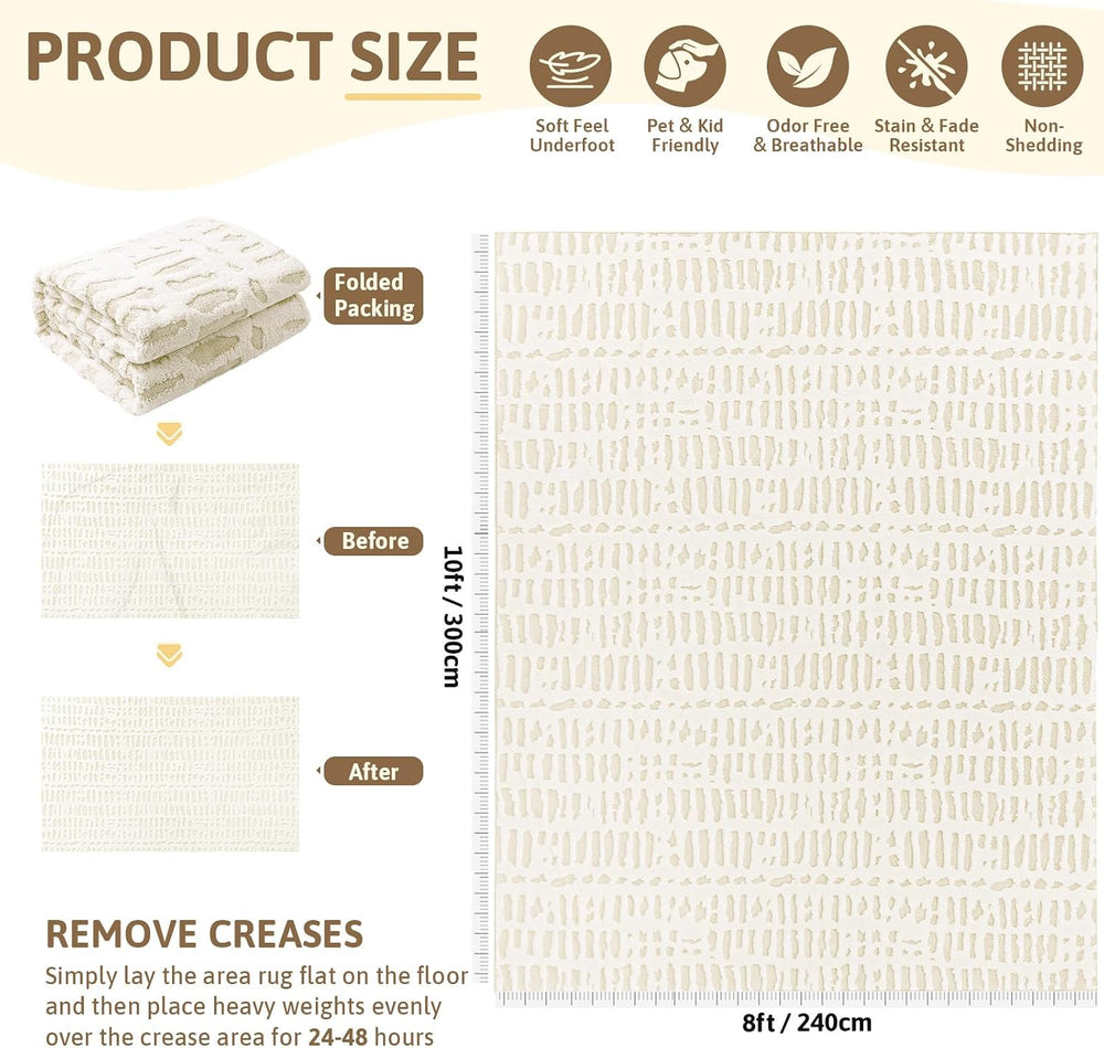 Yamaziot Washable 8x10 Area Rugs for Living Room Non Slip Ivory Beige