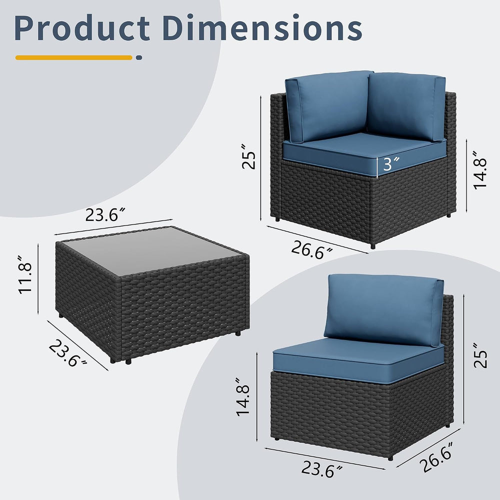 SUNLEI 5 Piece Patio Furniture Set, Outdoor Rattan Sectional Sofa with Coffee...