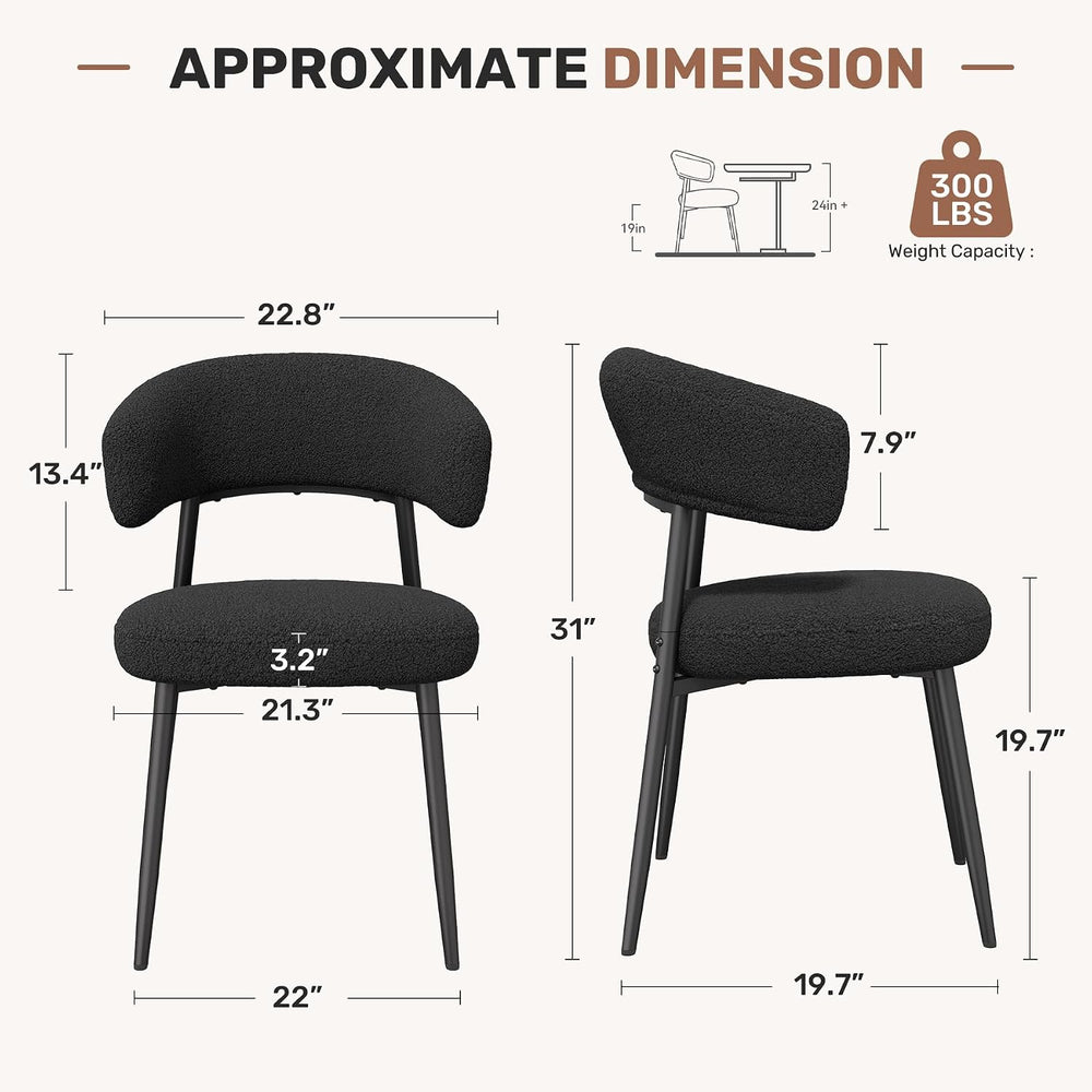 Dining Chairs Set of 2, Mid Century Modern Kitchen Chairs, Boucle Upholstered...